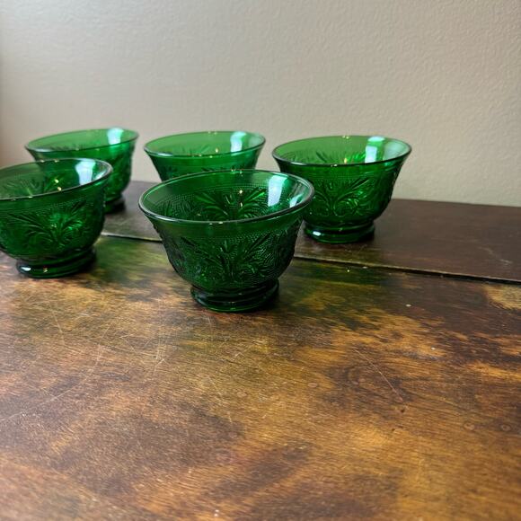 Set of 5 Anchor Hocking Forest Green Sandwich Dessert Bowls - Picture 4 of 6